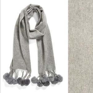 Cashmere Scarf with Fur Poms
